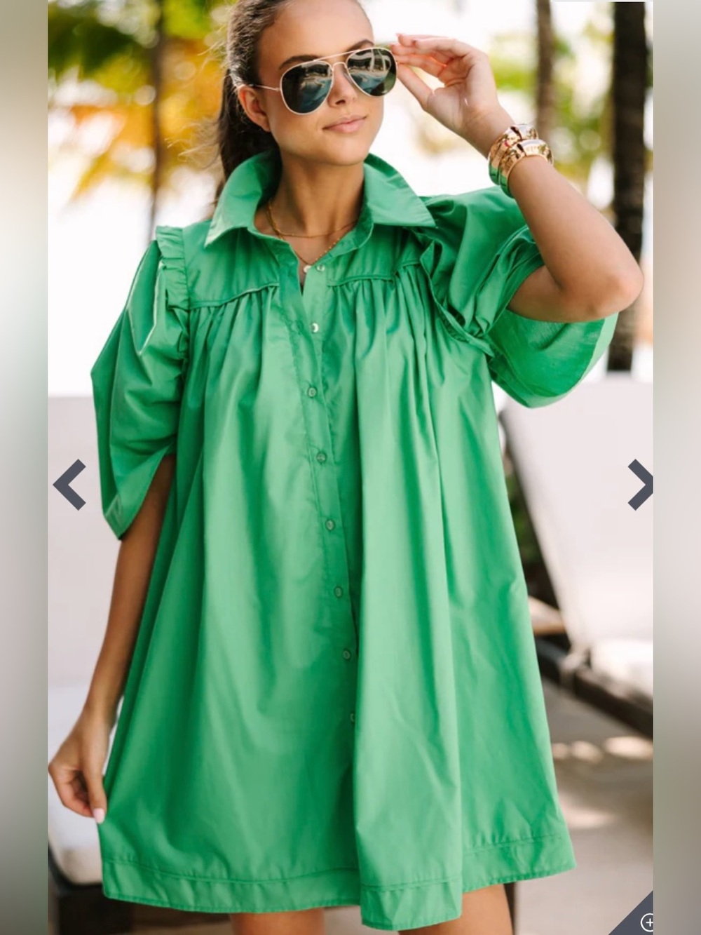 entro Green Button-Front Ruffled Dress - L